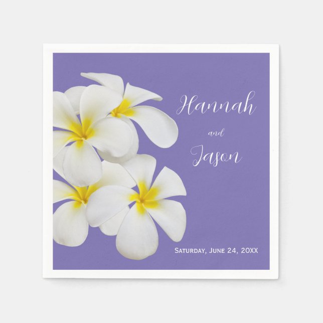 Serviette En Papier Fleurs Frangipani blanches, Périwinkle, Mariage (Devant)