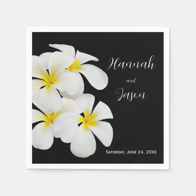 Serviette En Papier Fleurs Frangipani Blanches, Tropical, Mariage Flor (Devant)