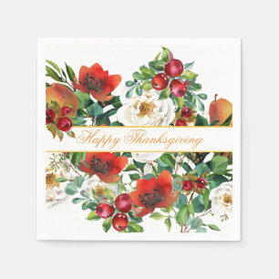 Serviette En Papier Fleurs, fruits et baies rouges Thanksgiving