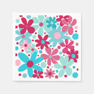 Serviette En Papier Fleurs funky bleu et rose