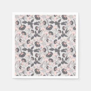 Serviette En Papier Fleurs Gris Rose Élégantes