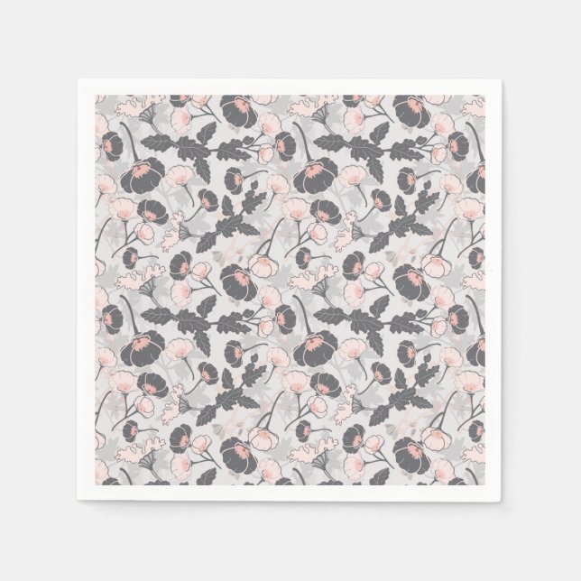 Serviette En Papier Fleurs Gris Rose Élégantes (Devant)