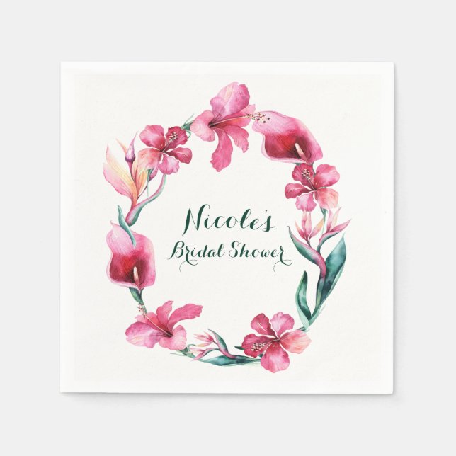 Serviette En Papier Fleurs Hawaïennes Tropicales Élégante Fête de Mari (Devant)