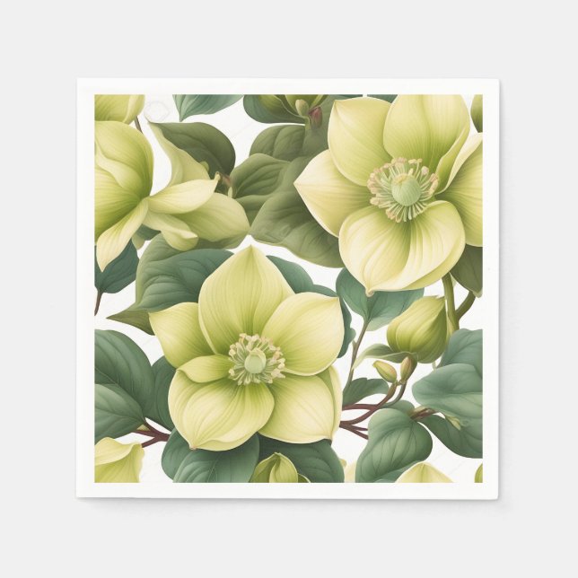 Serviette En Papier Fleurs Hellebore Élégantes (Devant)
