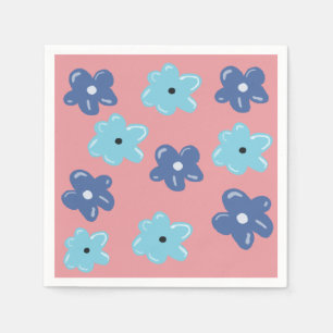 Serviette En Papier Fleurs hippies bleues