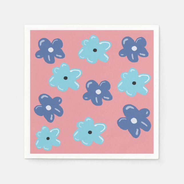Serviette En Papier Fleurs hippies bleues (Devant)