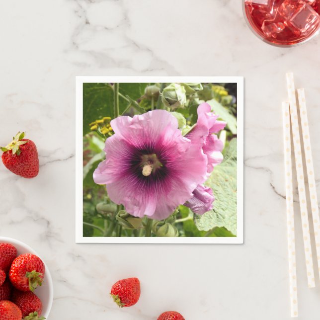 SERVIETTE EN PAPIER FLEURS HOLLYHOCK (En situation)