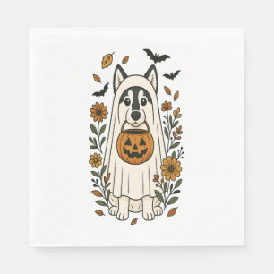 Serviette En Papier Fleurs Husky Sibériennes d'Halloween