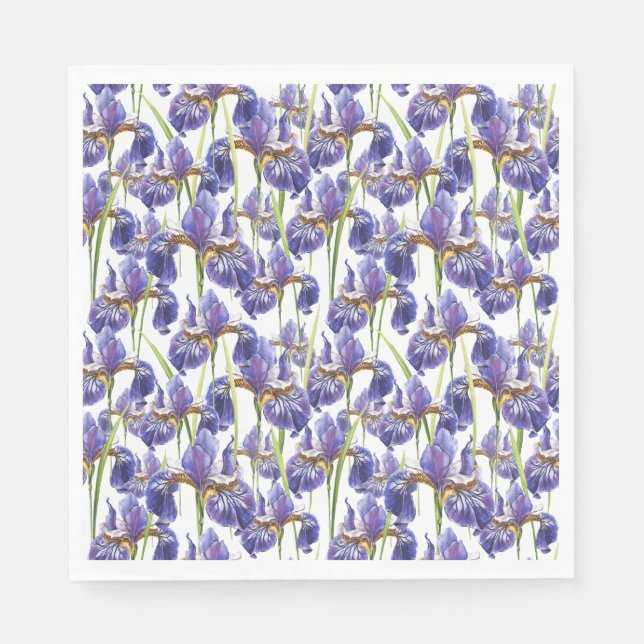 Serviette En Papier Fleurs Iris Violettes (Devant)