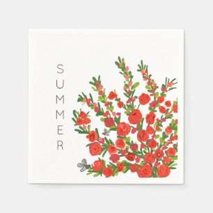 Serviette En Papier Fleurs Jardin Fleurie Rouge Été Personnalisé