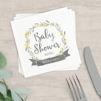 Fleurs jaunes et Feuilles gris Baby shower de cour