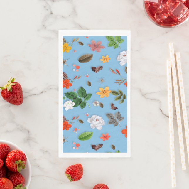 Serviette En Papier Fleurs jaunes et roses blanches 18 (En situation)