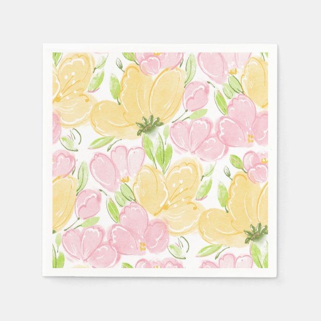 Serviette En Papier Fleurs jaunes roses  (Devant)