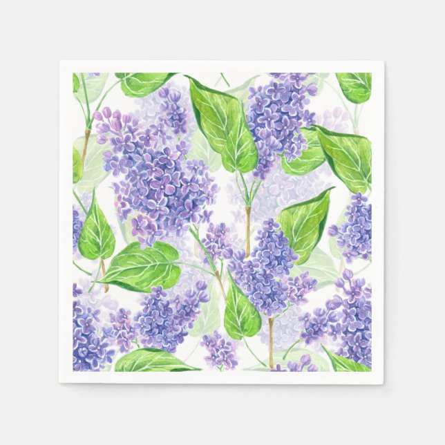 Serviette En Papier Fleurs lilas aquarelles (Devant)