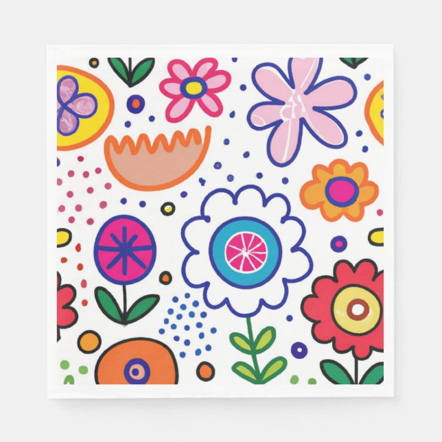 Serviette En Papier Fleurs lumineuses en dessin (Devant)