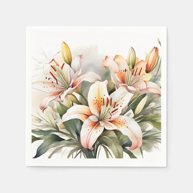 Serviette En Papier Fleurs Lys Douces Sur Blanc (Devant)