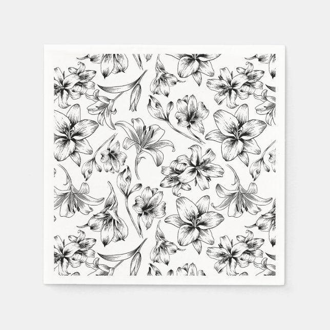Serviette En Papier Fleurs Lys Noires (Devant)