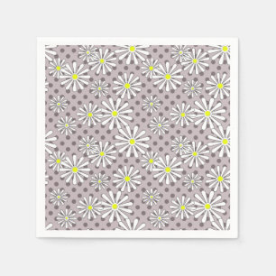Serviette En Papier Fleurs marguerites blanches sur un pois brun beige