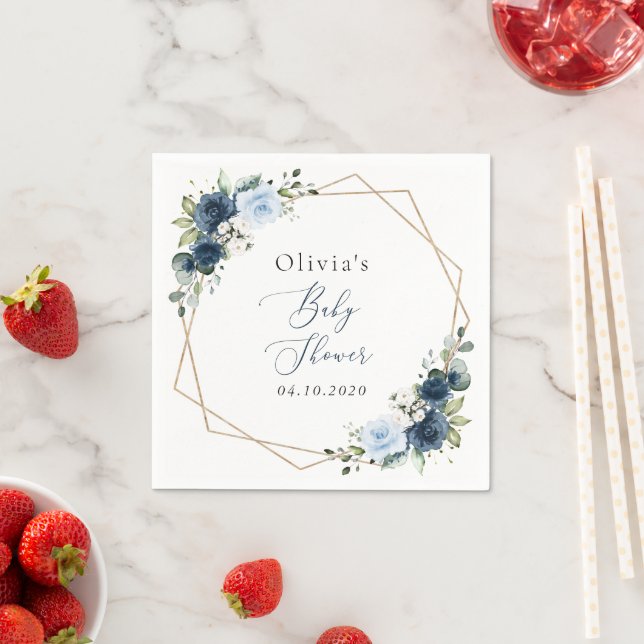 Serviette En Papier Fleurs marines, Fleurs bleues, Verdure, Baby showe (En situation)