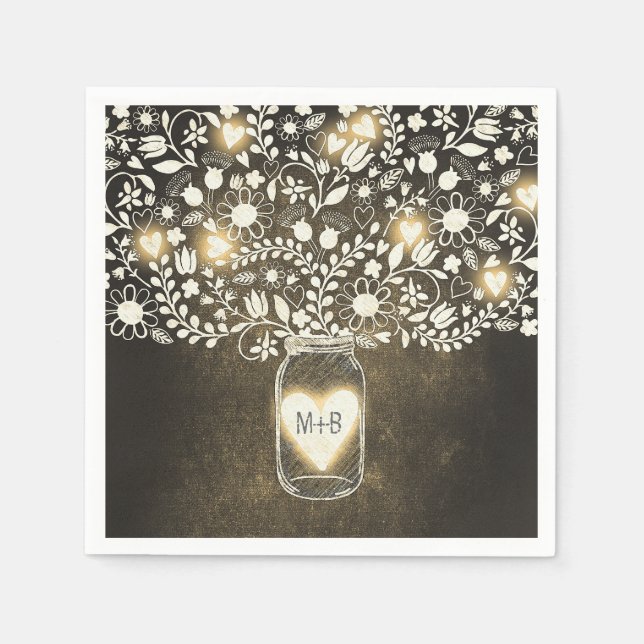 Serviette En Papier fleurs mason jarre jaune mariage serviettes (Devant)