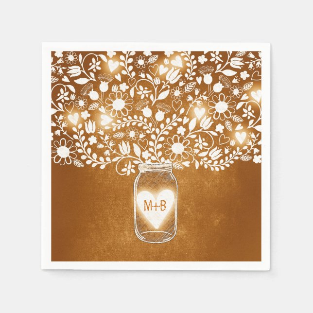 Serviette En Papier fleurs mason jarre orange mariage serviettes (Devant)