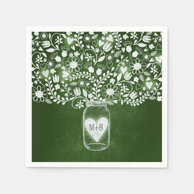Serviette En Papier fleurs mason jarre vert mariage serviettes (Devant)