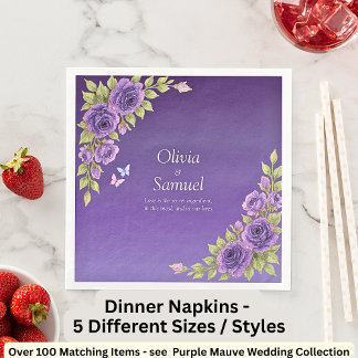 Serviette En Papier Fleurs mauves violettes et Mariage blanc