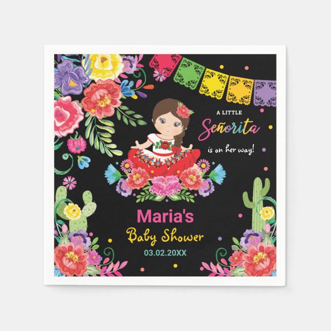Serviette En Papier Fleurs Mexicaines Vibrantes Baby shower Fille Seño (Devant)
