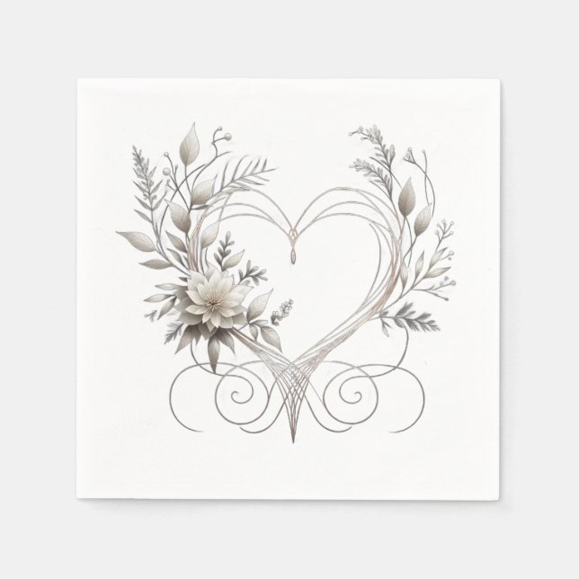 Serviette En Papier Fleurs modernes avec Mariage de coeur - serviettes (Devant)
