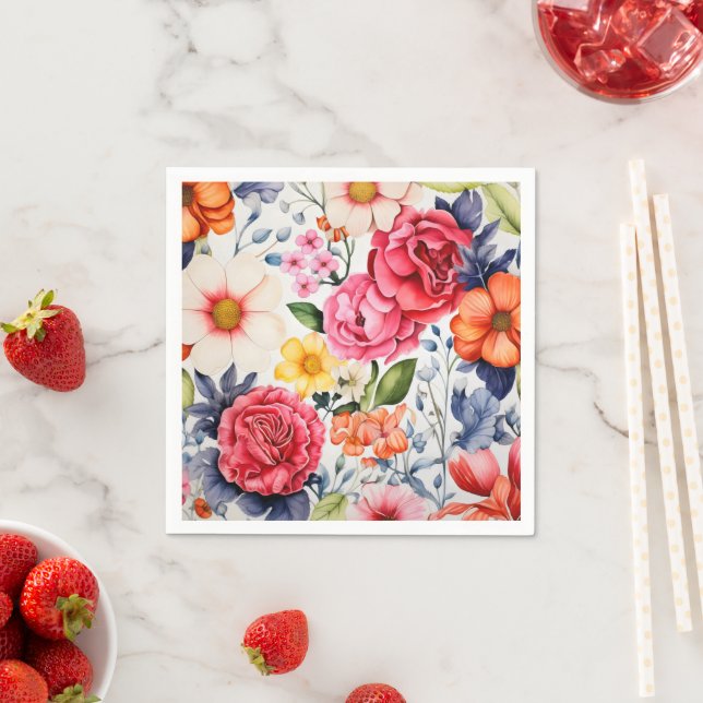 Serviette En Papier Fleurs naturelles Couleurs (En situation)
