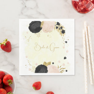 Serviette En Papier Fleurs noires et roses romantiques or