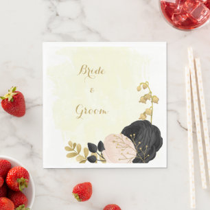 Serviette En Papier Fleurs noires et roses romantiques serviettes en o