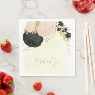 Serviette En Papier Fleurs noires et roses romantiques serviettes en o