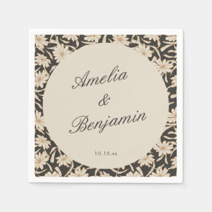 Serviette En Papier Fleurs noires ivoire personnalisées pour mariage l