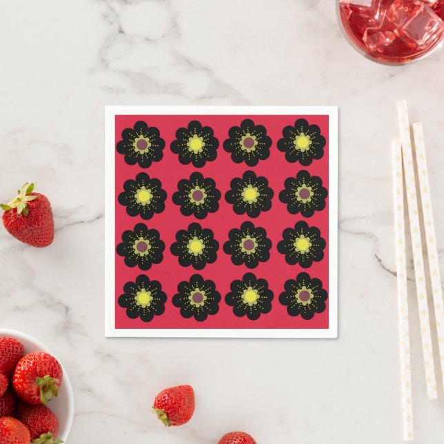 Serviette En Papier Fleurs noires Motif Floral (En situation)
