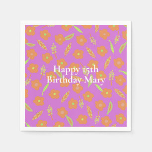 Serviette En Papier Fleurs orange et feuilles vert citron vert sur ros