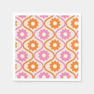 Serviette En Papier Fleurs orange et rose sur motif Ogee du milieu du