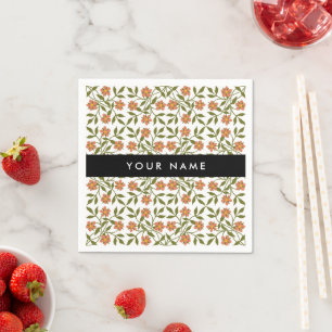 Serviette En Papier Fleurs orange, motif floral, Boho, votre nom
