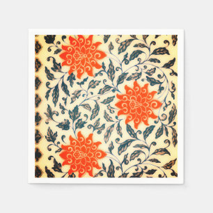 Serviette En Papier Fleurs orange vif motif chinois