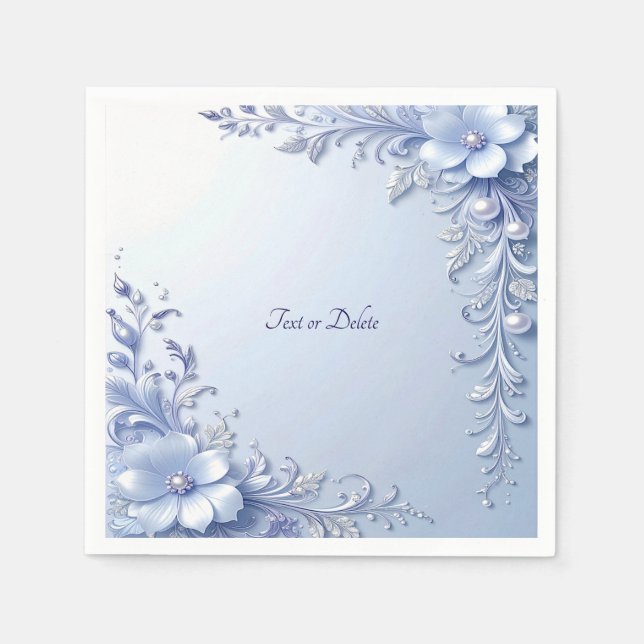 Serviette En Papier Fleurs Ornées Bleues avec Perles (Devant)