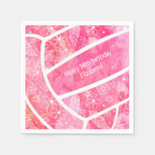 Serviette En Papier Fleurs paislies plumes de volley-ball rose