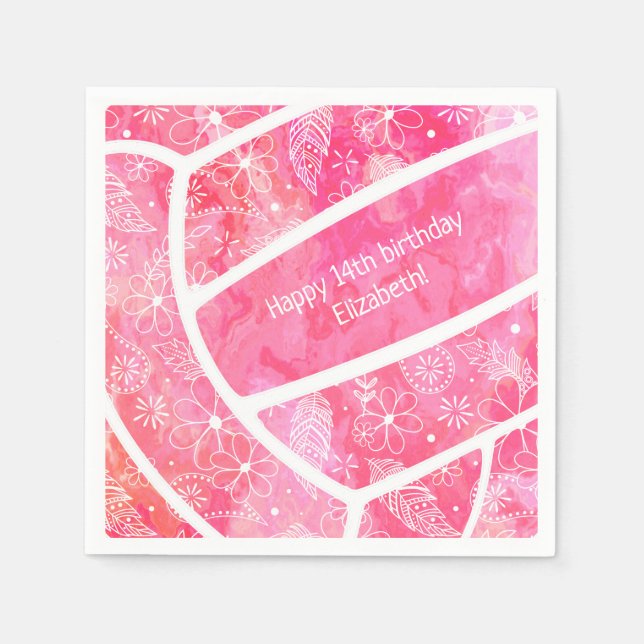 Serviette En Papier Fleurs paislies plumes de volley-ball rose (Devant)