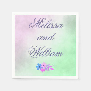 Serviette En Papier Fleurs Parchemin de Mariage violet et vert