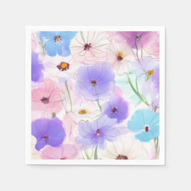 Serviette En Papier Fleurs pastel à l'aquarelle  (Devant)
