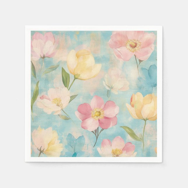 Serviette En Papier Fleurs pastel. Beauté du jardin.  (Devant)