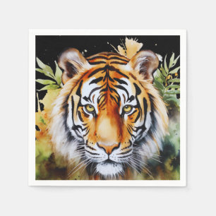 Serviette En Papier Fleurs pastel de tigre Safari aquarelle Savannah