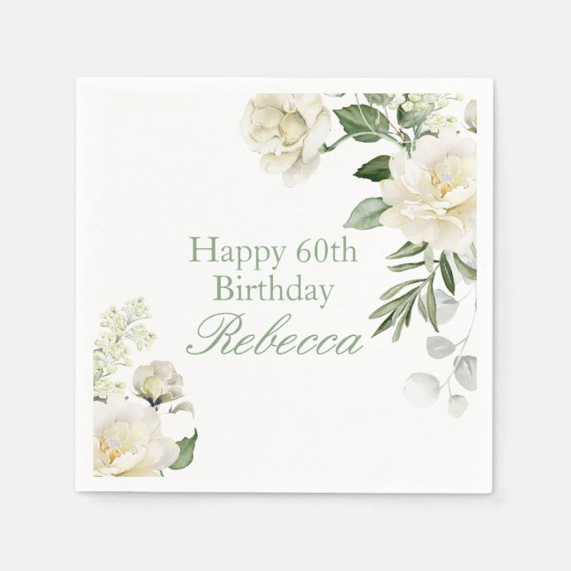Serviette En Papier Fleurs pastel pour 60e anniversaire (Devant)