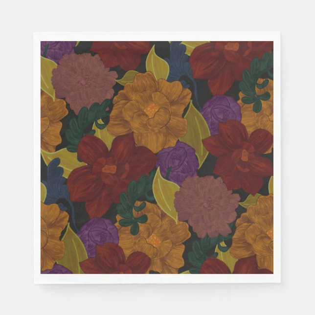 Serviette En Papier Fleurs peintes à l'huile (Devant)