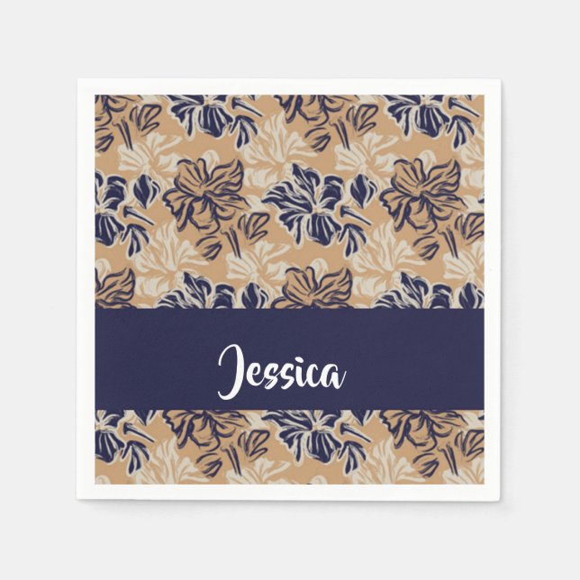 Serviette En Papier Fleurs peintes sur marron (Devant)