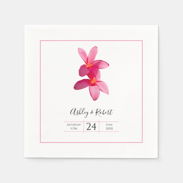 Serviette En Papier Fleurs Plumeria rose, serviettes Mariages modernes (Devant)